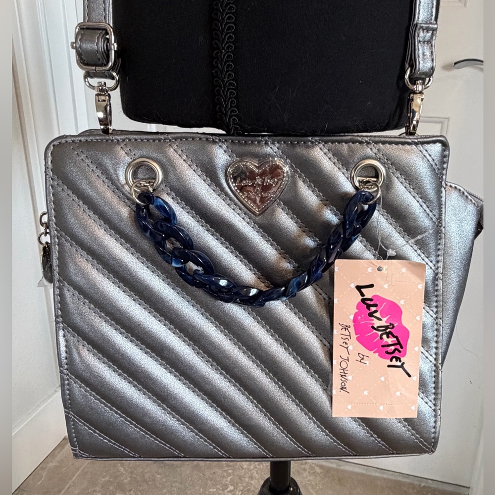 NWT Betsey Johnson Metallic Silver Quilted Crossbody Bag